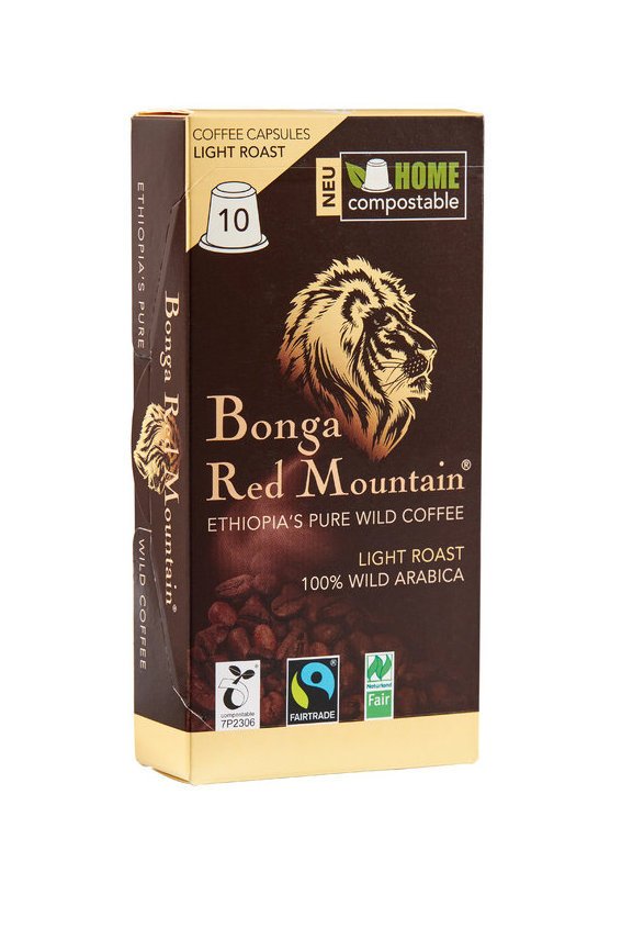 Bonga Red Mountain, heimkompostierbare Kapseln, LIGHT ROAST, bio und fair, 10 Kapseln à 5,5g